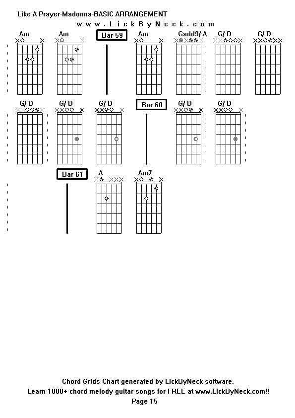 Chord Grids Chart of chord melody fingerstyle guitar song-Like A Prayer-Madonna-BASIC ARRANGEMENT,generated by LickByNeck software.